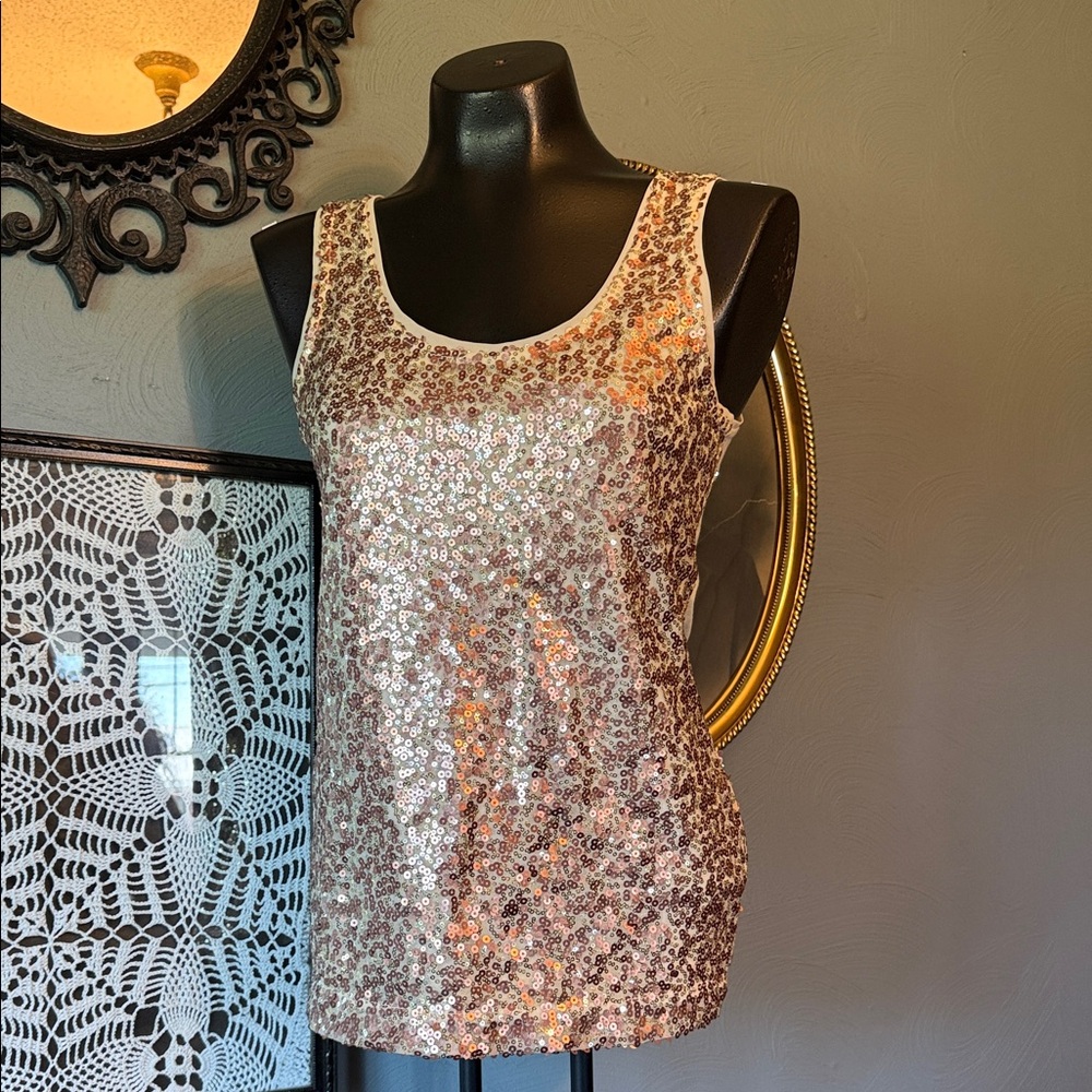 Banana Republic Rose Gold Sequin Scoop Tank